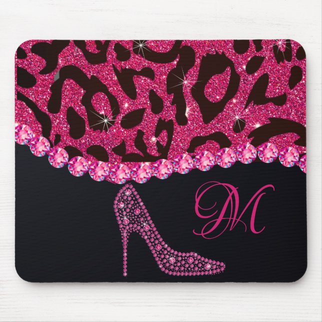Bling Sparkle Diamond Glitter Leopard Pink Mouse Mat (Front)