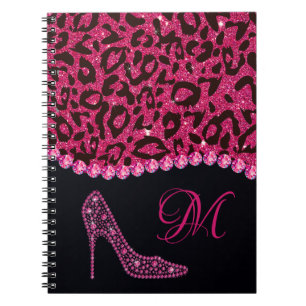 Bling Sparkle Diamond Glitter Leopard Pink Notebook