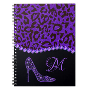Bling Sparkle Diamond Glitter Leopard Purple Notebook