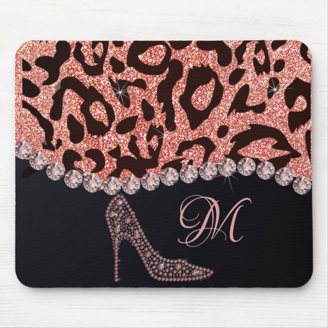 Bling Sparkle Diamond Glitter Leopard Rose Gold Mouse Mat (Front)