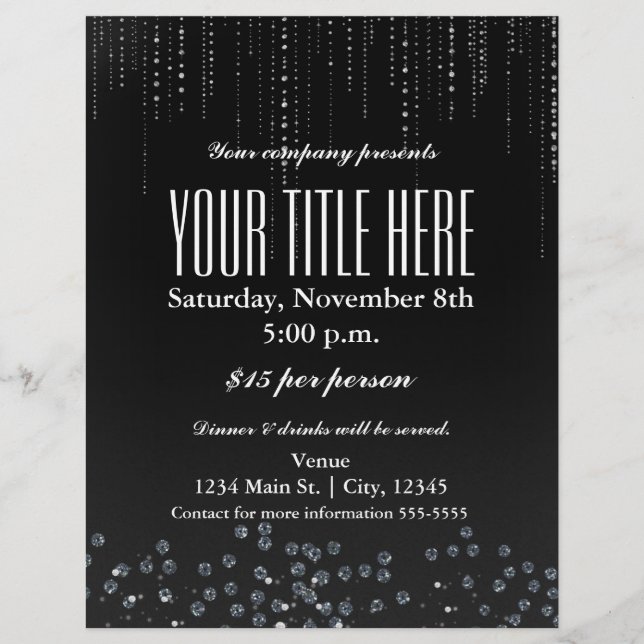 Bling Sparkle Elegant Glamour Event Flyer Poster (Front)