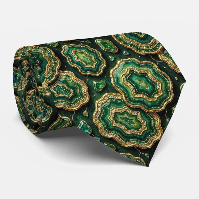 Bling & Sparkle | Forest Green Gold Geode Neck Tie (Rolled)