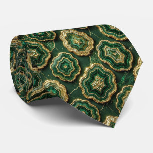 Bling & Sparkle Forest Green Gold Geode Neck Tie
