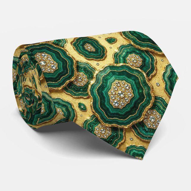 Bling & Sparkle | Forest Green Gold Geode Neck Tie (Rolled)