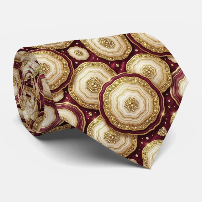 Bling & Sparkle | Luxury Burgundy Geode Neck Tie (Rolled)