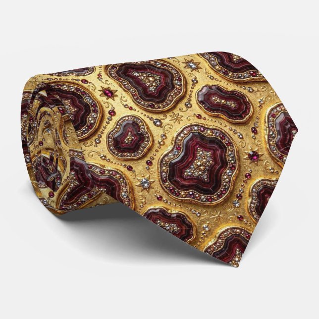 Bling & Sparkle | Luxury Burgundy Geode Neck Tie (Rolled)