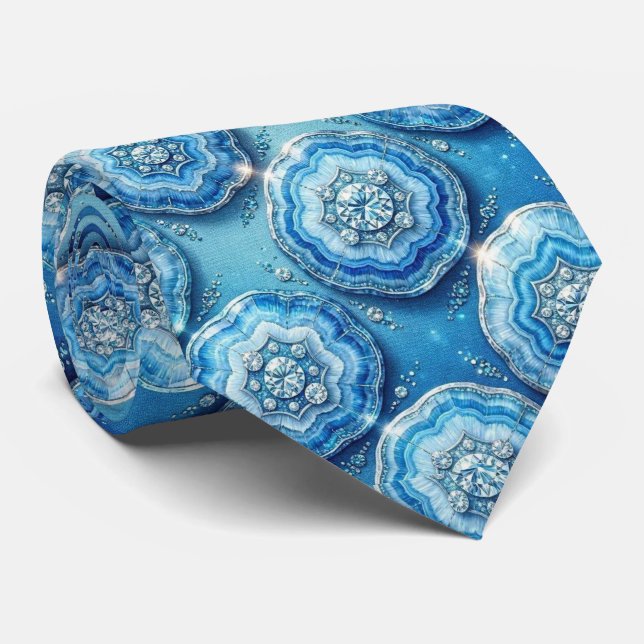 Bling & Sparkle | Luxury Ocean Blue Geode Neck Tie (Rolled)
