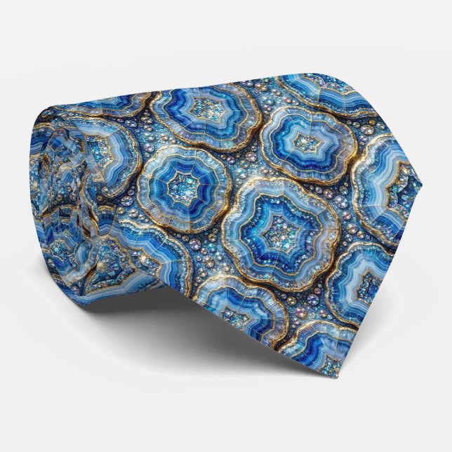 Bling & Sparkle | Luxury Ocean Blue Geode Neck Tie (Rolled)