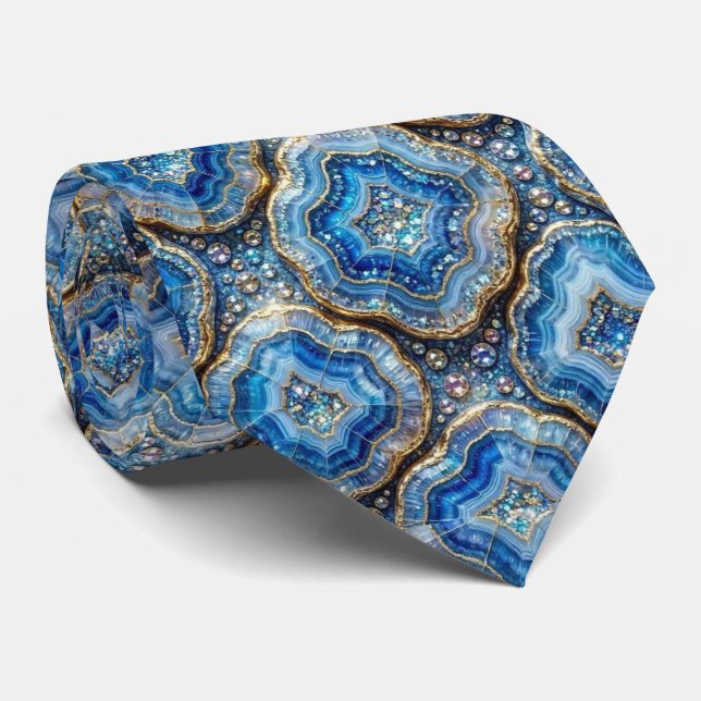 Bling & Sparkle | Luxury Ocean Blue Geode Neck Tie (Rolled)