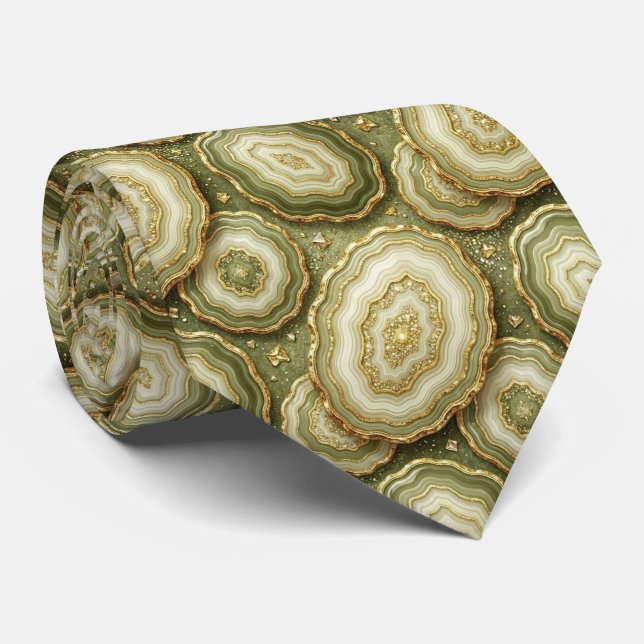 Bling & Sparkle | Luxury Olive Gold Geode Neck Tie (Rolled)