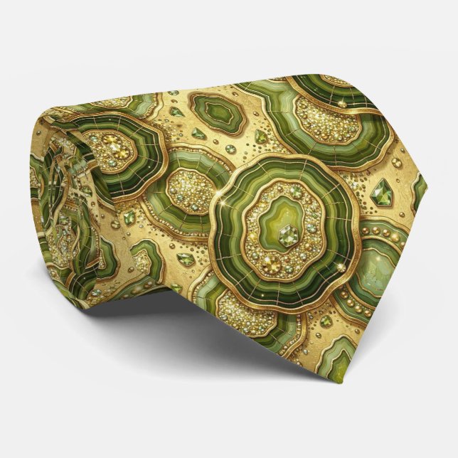Bling & Sparkle | Luxury Olive Gold Geode Neck Tie (Rolled)