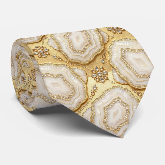 Bling & Sparkle | Luxury White Gold Geode Neck Tie (Rolled)