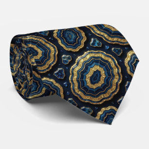 Bling & Sparkle Navy Blue + Gold Geode Neck Tie