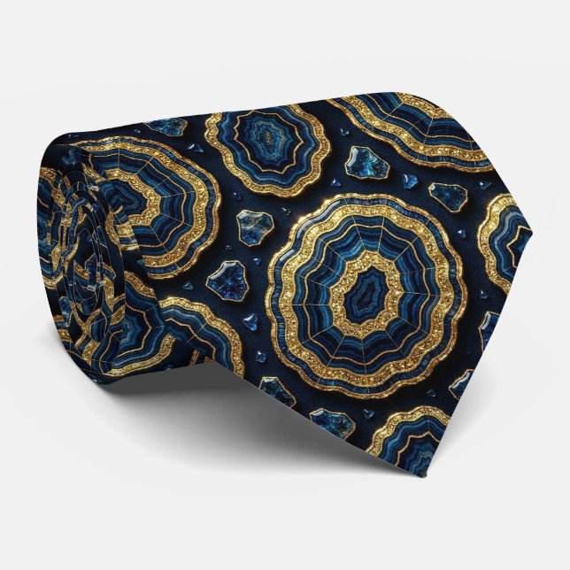 Bling & Sparkle | Navy Blue + Gold Geode Neck Tie (Rolled)