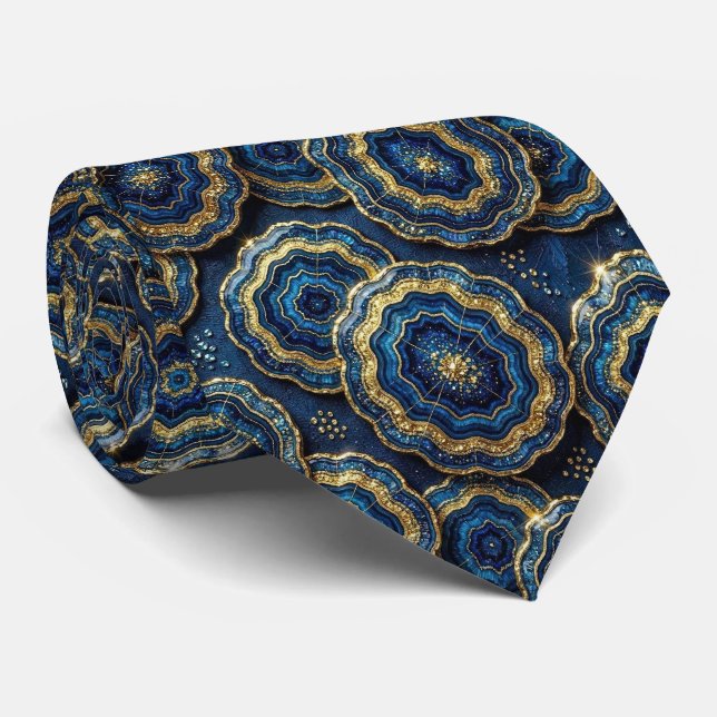 Bling & Sparkle | Navy Blue + Gold Geode Neck Tie (Rolled)