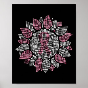 Bling Sunflower Pink Ribbon Breast Cancer Awarenes Poster
