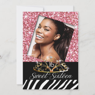 Bling Tiara Zebra Sweet 16 Birthday Celebration Invitation