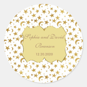Bling Wedding Golden Ribbon Wedding Custom Classic Round Sticker