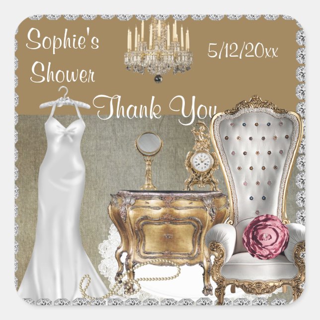 BLING WEDDING  SHOWER FAVOR THANK YOU STICKERS (Front)