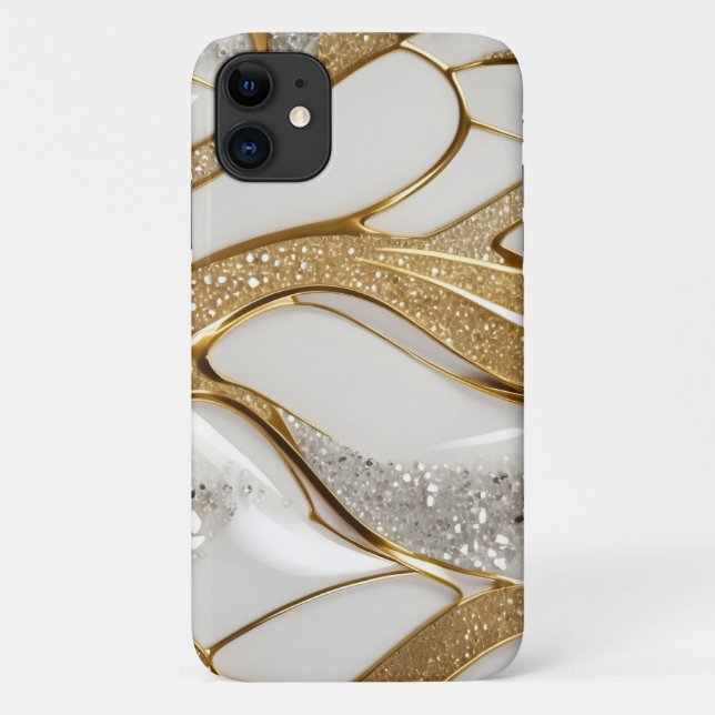 Bling White Gold Abstract w Pave Diamonds Glitter Case-Mate iPhone Case (Back)
