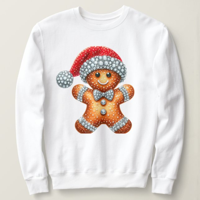 Blinged Faux Rhinestone Gingerbread Man  Sweatshirt (Design Front)