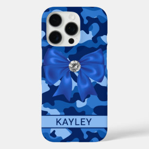 Blingy Blue Camouflage Personalised iPhone 16 Pro Case