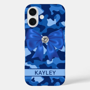 Blingy Blue Camouflage Personalized iPhone 16 Case