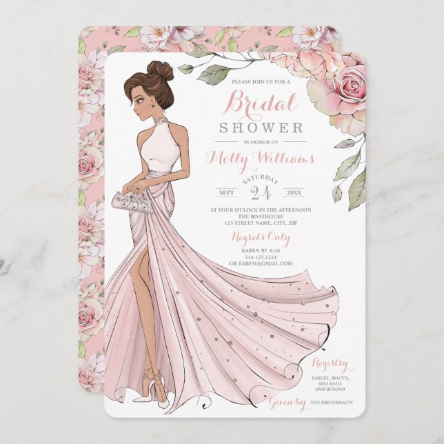 Blingy Brunette Bride Bridal Shower Invitation (Front/Back)