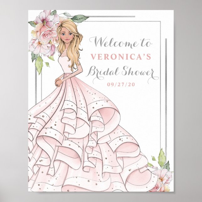 Blingy Glamour Bride Bridal Shower Welcome Sign (Front)