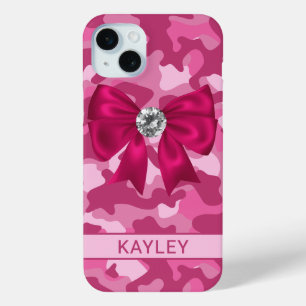 Blingy Pink Camouflage Personalised iPhone 15 Mini Case