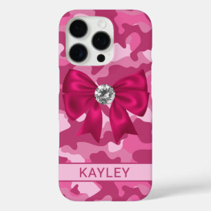 Blingy Pink Camouflage Personalised iPhone 16 Pro Case