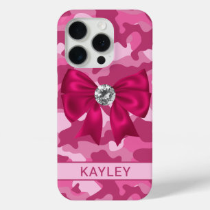 Blingy Pink Camouflage Personalised iPhone 15 Pro Case