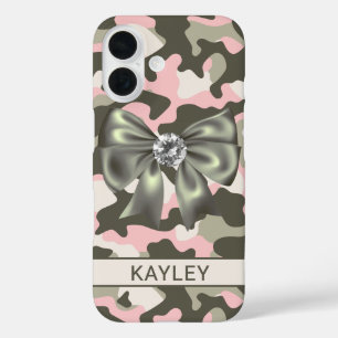 Blingy Pink Green Camouflage Personalised iPhone 16 Case