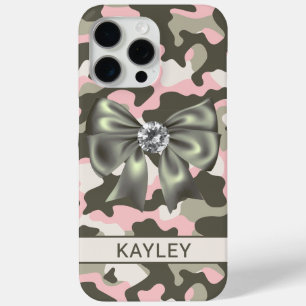 Blingy Pink Green Camouflage Personalised iPhone 15 Pro Max Case