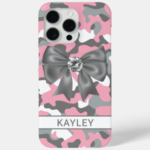Blingy Pink Grey Camouflage Personalised iPhone 15 Pro Max Case