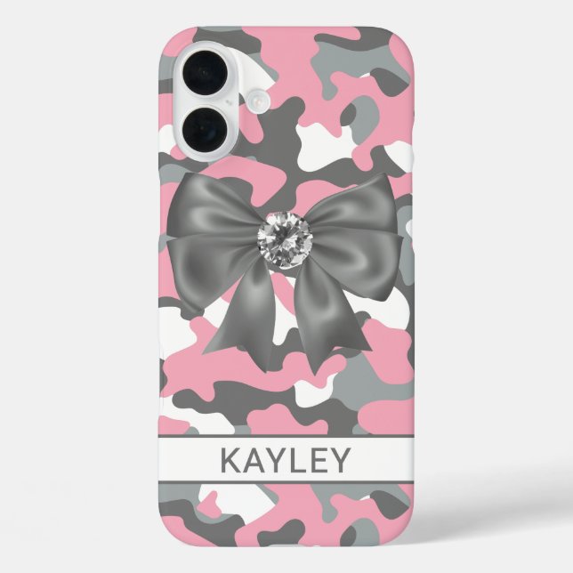 Blingy Pink Grey Camouflage Personalised Case-Mate iPhone Case (Back)
