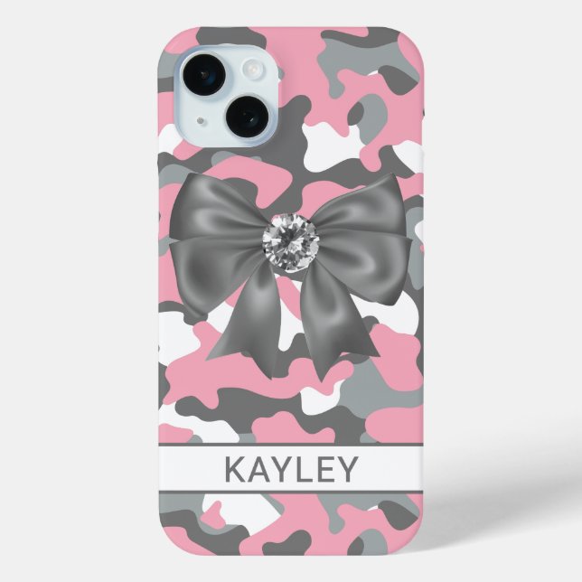 Blingy Pink Grey Camouflage Personalised Case-Mate iPhone Case (Back)