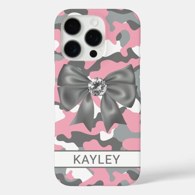 Blingy Pink Grey Camouflage Personalised Case-Mate iPhone Case (Back)
