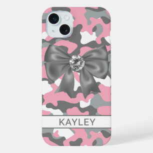 Blingy Pink Grey Camouflage Personalised iPhone 15 Plus Case
