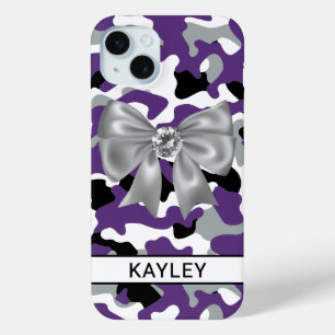 Blingy Purple Black Camouflage Personalised iPhone 15 Mini Case