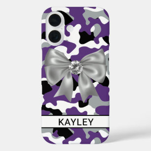 Blingy Purple Black Camouflage Personalised iPhone 16 Case