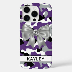 Blingy Purple Black Camouflage Personalised iPhone 16 Pro Case