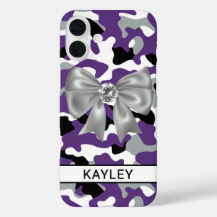 Blingy Purple Black Camouflage Personalized iPhone 16 Plus Case