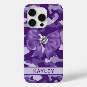 Blingy Purple Camouflage Personalised iPhone 15 Pro Case
