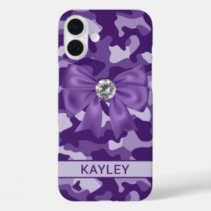 Blingy Purple Camouflage Personalized iPhone 16 Plus Case