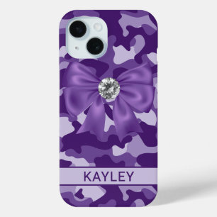 Blingy Purple Camouflage Personalized iPhone 15 Case