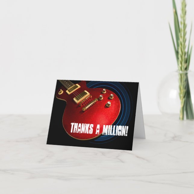 Blingy Red Guitar Thank You Card | Rock and Roll (Front)