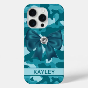 Blingy Teal Camouflage Personalized iPhone 15 Pro Case