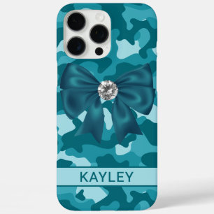 Blingy Teal Camouflage Personalized iPhone 16 Pro Max Case