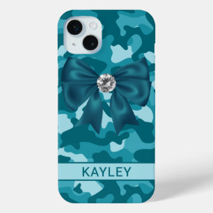 Blingy Teal Camouflage Personalized iPhone 15 Mini Case